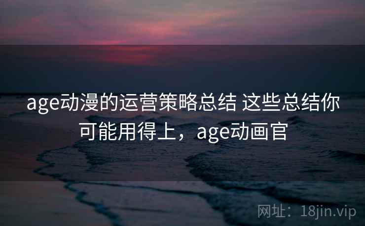 age动漫的运营策略总结 这些总结你可能用得上，age动画官